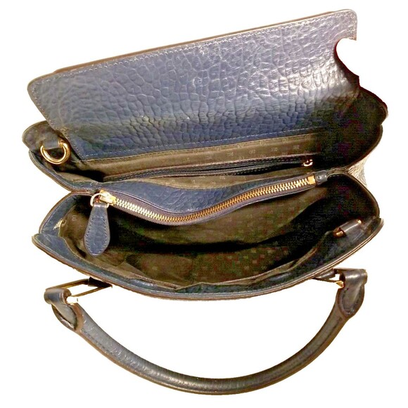 Authentic Daks London Satchel Handbag Purse Logo Blue Leather Studs Footed - Picture 9 of 16